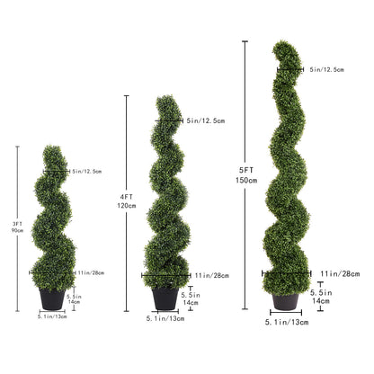 THE BLOOM TIMES 3/4/5ft Artificial Boxwood Spiral Topiary Trees – UV-Resistant Evergreen Faux Plants for Indoor & Outdoor Decor