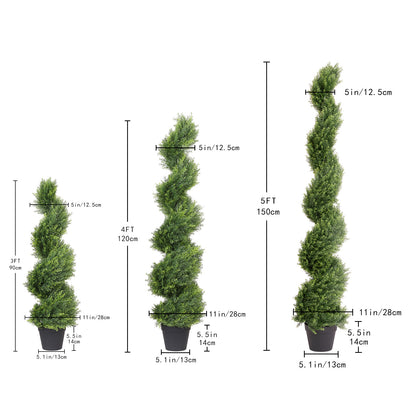 THE BLOOM TIMES 3/4/5ft Artificial Cedar Cypress Spiral Topiary Trees，Indoor Outdoor Decor 2 Pack