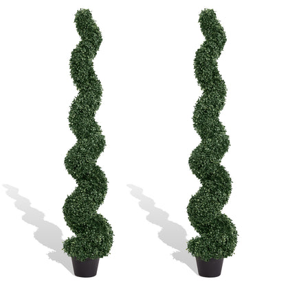 THE BLOOM TIMES 3/4/5 Ft Artificial Boxwood Spiral Topiary Trees, Artificial Plants Outdoor Spiral Faux Topiary Trees (2 Pcs)