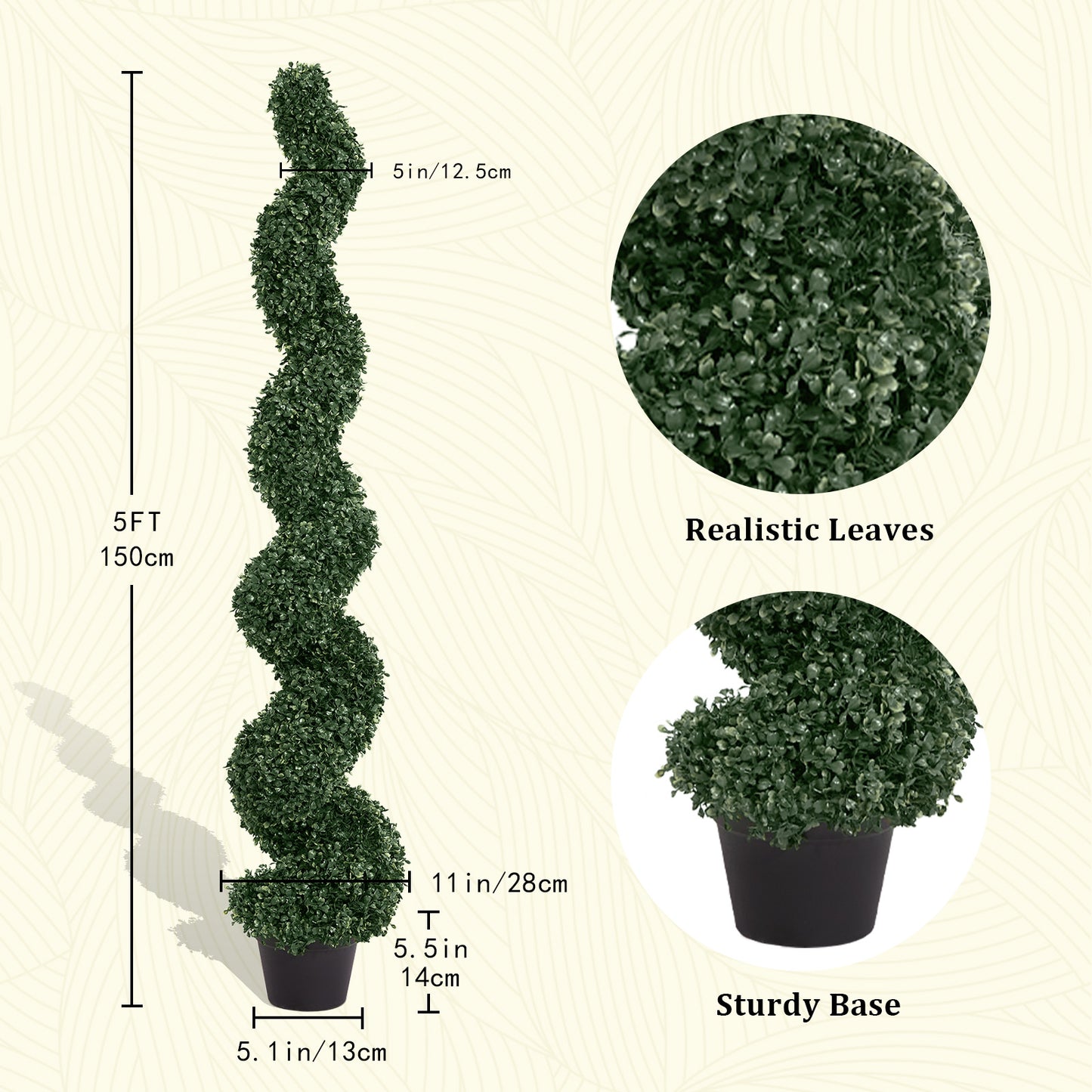 poetree 3/4/5 Ft Artificial Boxwood Spiral Topiary Trees, Artificial Plants Outdoor Spiral Faux Topiary Trees (2 Pcs)