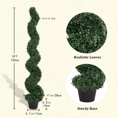 THE BLOOM TIMES 3/4/5 Ft Artificial Boxwood Spiral Topiary Trees, Artificial Plants Outdoor Spiral Faux Topiary Trees (2 Pcs)