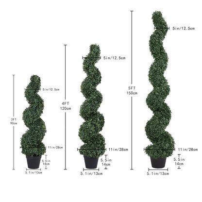 THE BLOOM TIMES 3/4/5 Ft Artificial Boxwood Spiral Topiary Trees, Artificial Plants Outdoor Spiral Faux Topiary Trees (2 Pcs)