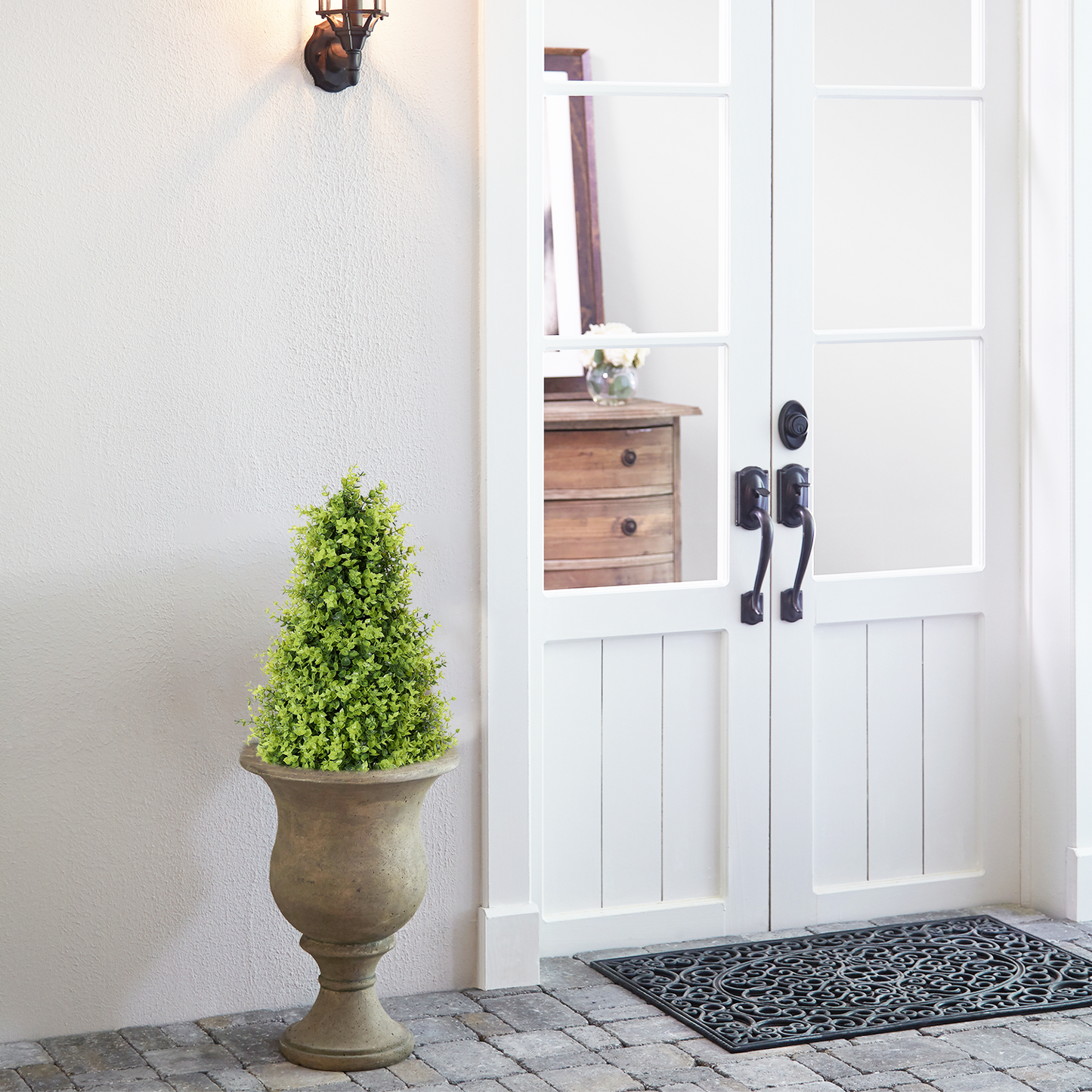 poetree Artificial Boxwood Cone Topiary Tree in Pot 2-Pack Fake Tree Indoor & Outdoor Faux Plants Decor