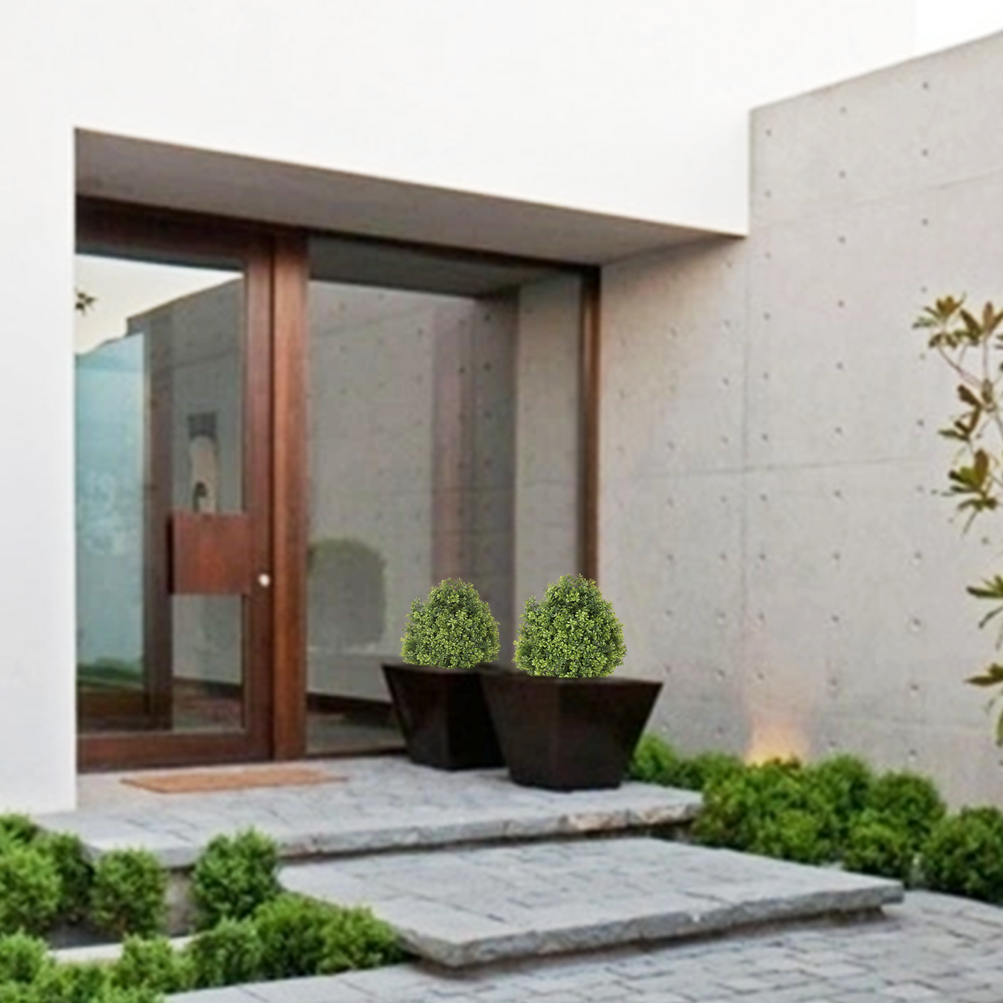 poetree 2 ft Faux Boxwood Topiary in Pot,Artificial Topiary Boxwood Tree for Indoor or Outdoor