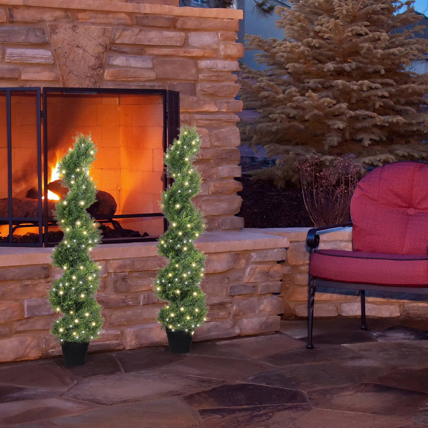 poetree 3/4/5ft Artificial Cedar Cypress Spiral Topiary Trees，Indoor Outdoor Decor 2 Pack