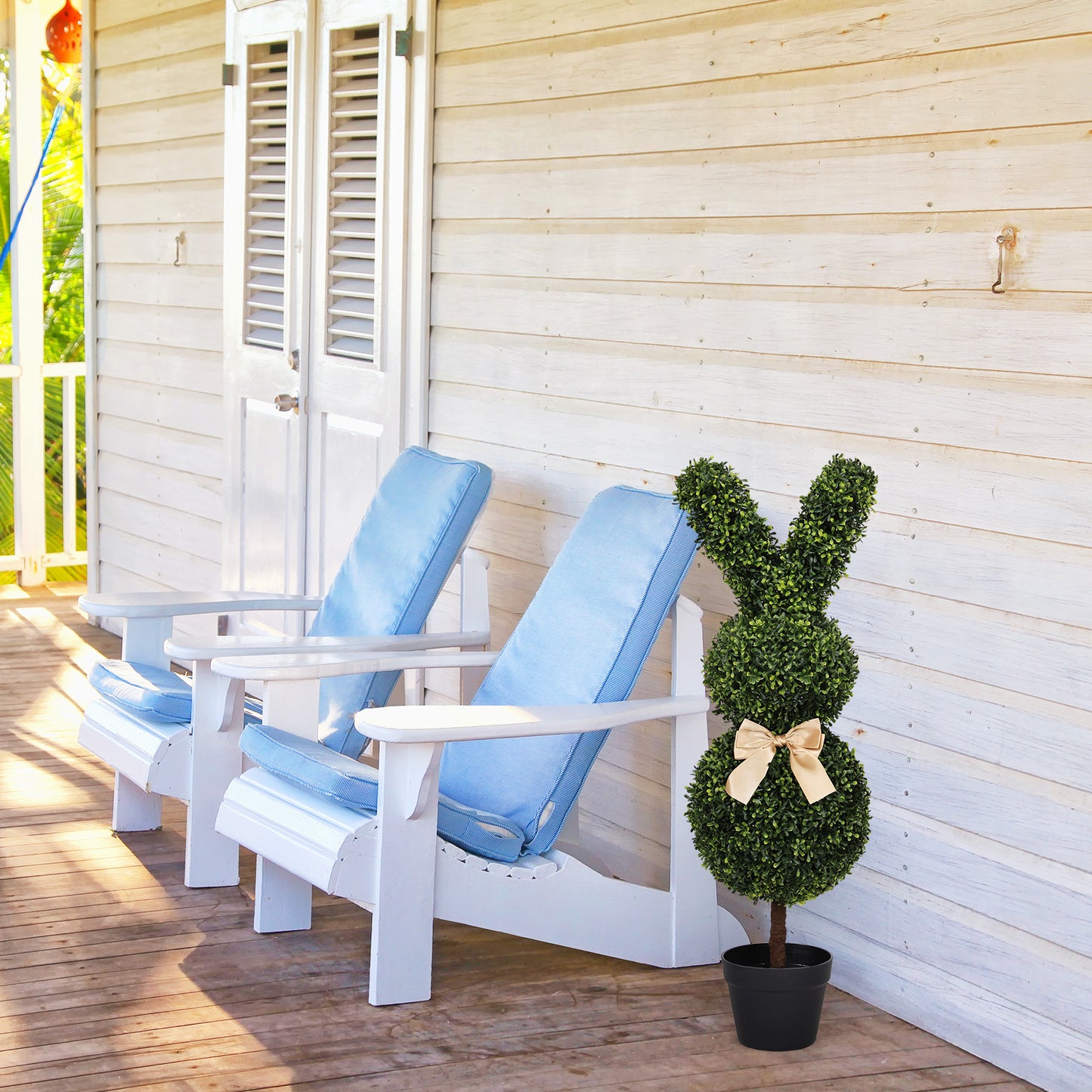poetree 36'' Artificial Bunny Topiary Tree in Pot,Faux Rabbit Boxwood for Indoor/Outdoor Spring & Easter Decor, Set of 2
