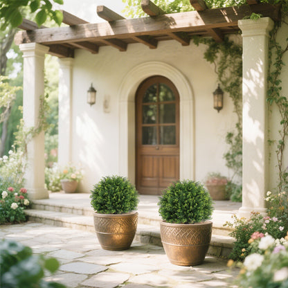 THE BLOOM TIMES 24" Artificial Topiary Ball Trees Fake Shrubs Bushes with Ground Spike Fake Plants for Front Porch Garden