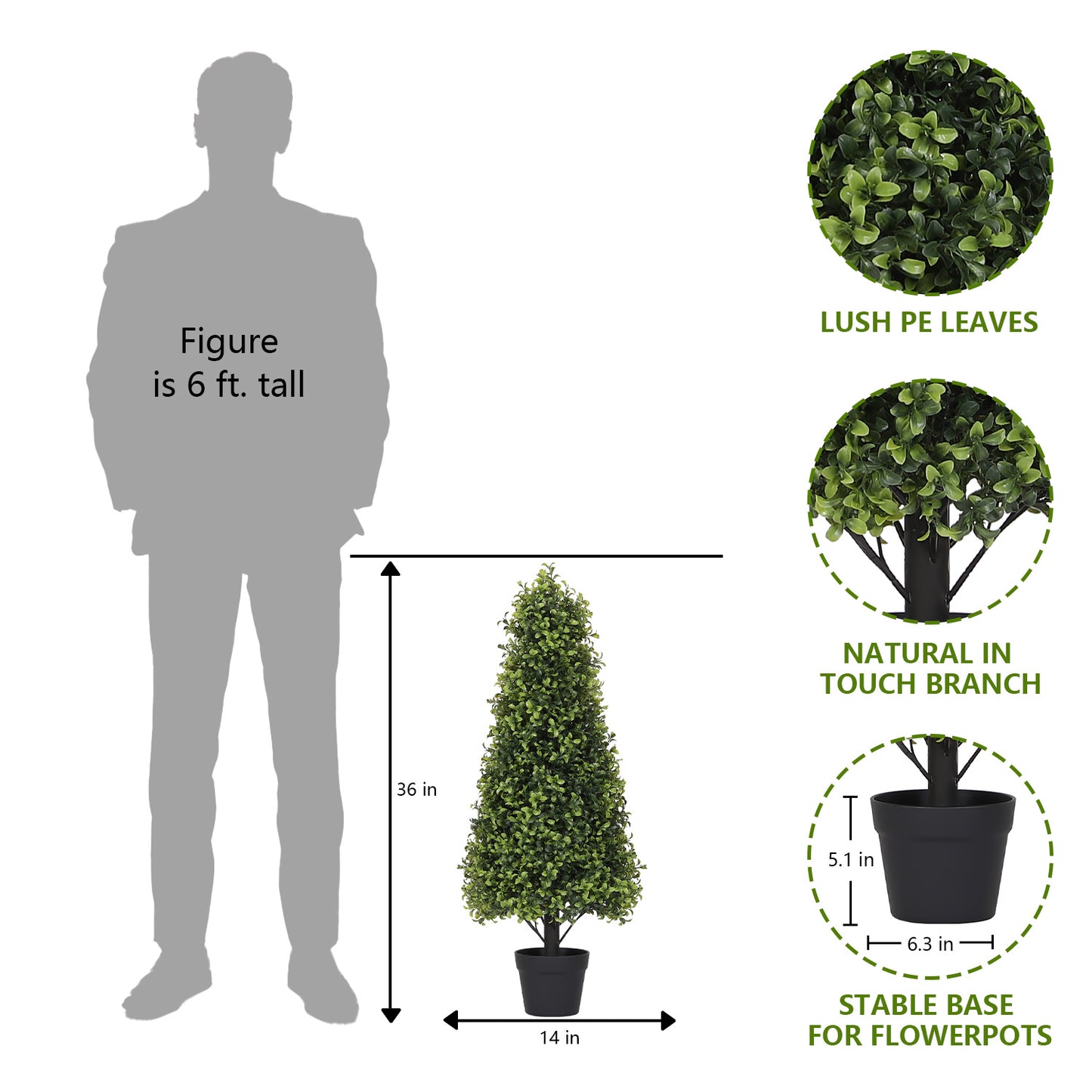 poetree 2.5/3/4 ft Artificial Topiary Boxwood Tree, Faux Shrub in Pot for Indoor/Outdoor,Home Decor