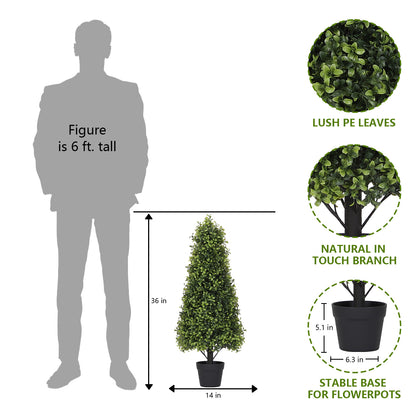 THE BLOOM TIMES 2.5/3/4 ft Artificial Topiary Boxwood Tree, Faux Shrub in Pot for Indoor/Outdoor,Home Decor