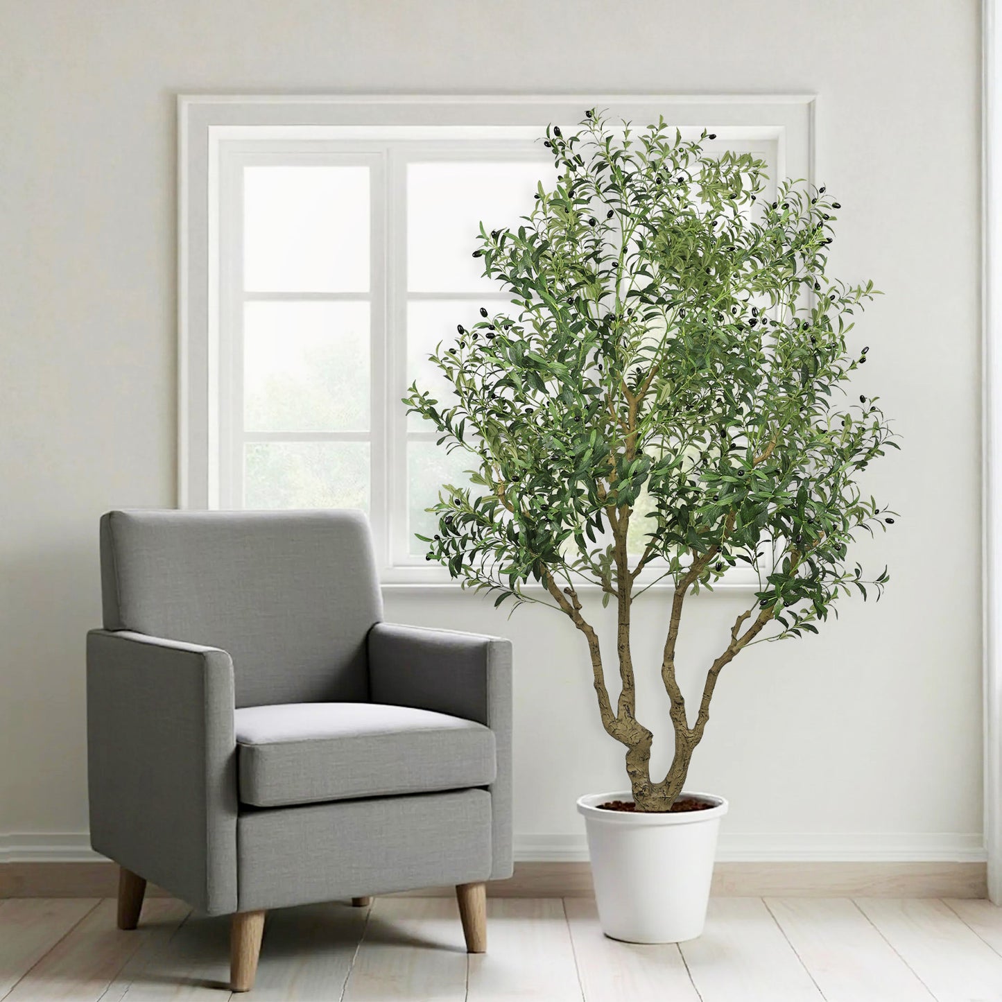 poetree 8ft Artificial Olive Tree in Pot – Large Faux Potted Olive Plant , Tall Indoor Floor Tree for Home Décor