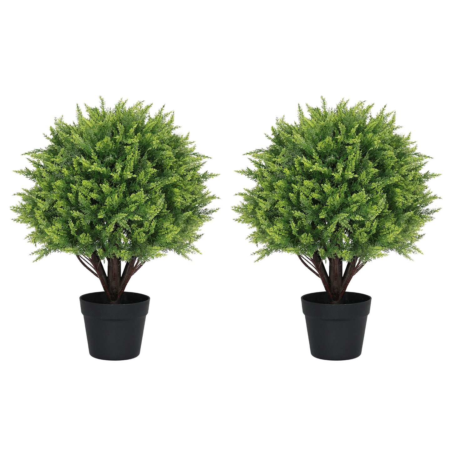 poetree 2-Pack 24" Artificial Cedar  Topiary Balls with Potted, Fake Cedar Plants Artificial Shrubs Bushes Ball Tree for Front Door Porch Garden
