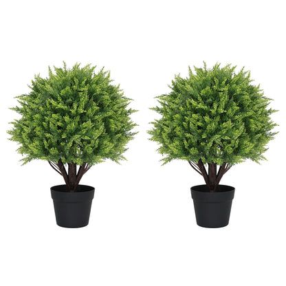 THE BLOOM TIMES 2-Pack 24" Artificial Cedar  Topiary Balls with Potted, Fake Cedar Plants Artificial Shrubs Bushes Ball Tree for Front Door Porch Garden