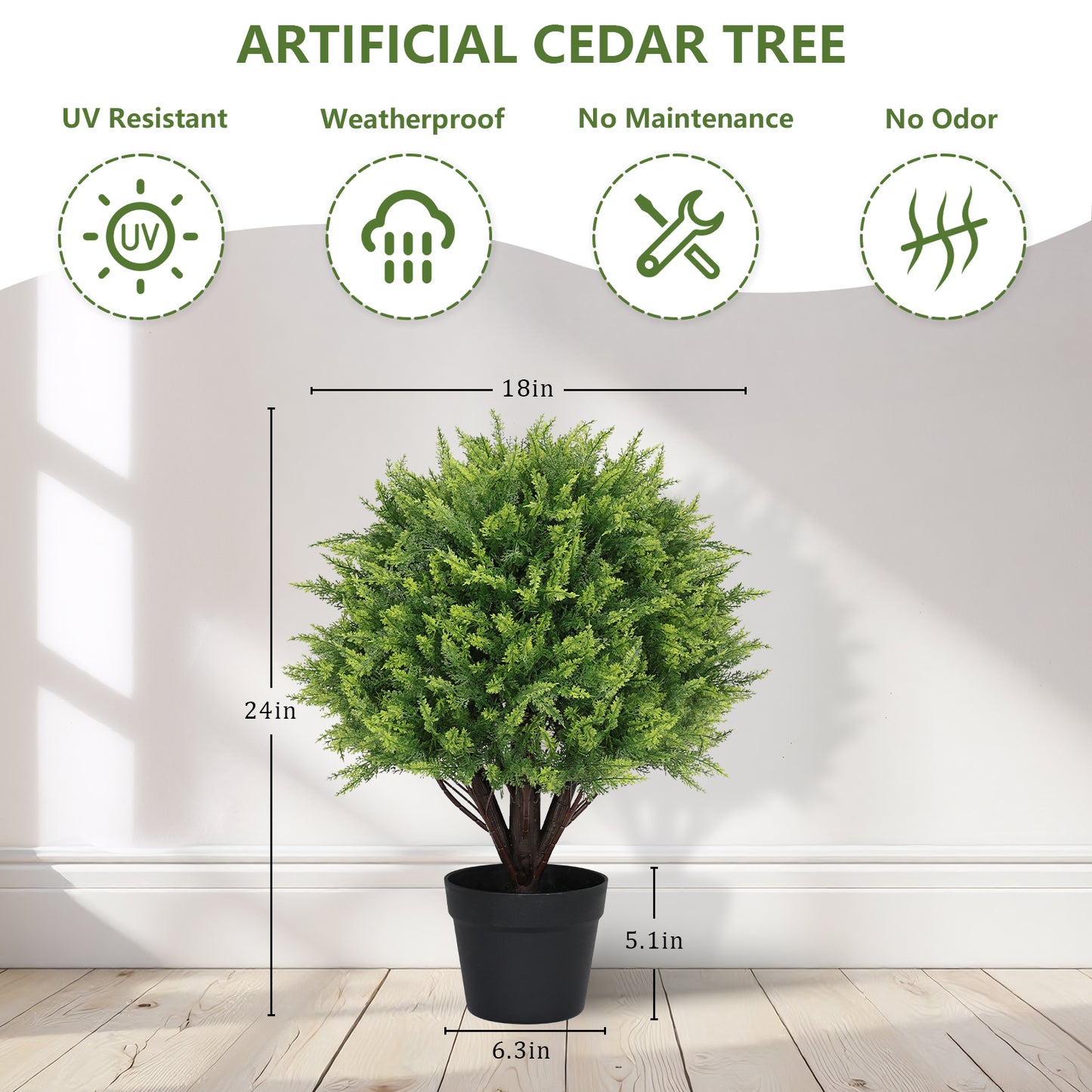 poetree 2-Pack 24" Artificial Cedar  Topiary Balls with Potted, Fake Cedar Plants Artificial Shrubs Bushes Ball Tree for Front Door Porch Garden