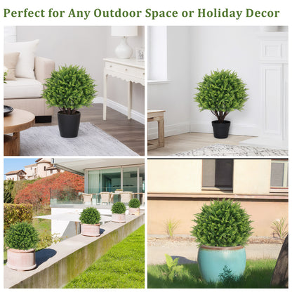 THE BLOOM TIMES 2-Pack 24" Artificial Cedar  Topiary Balls with Potted, Fake Cedar Plants Artificial Shrubs Bushes Ball Tree for Front Door Porch Garden