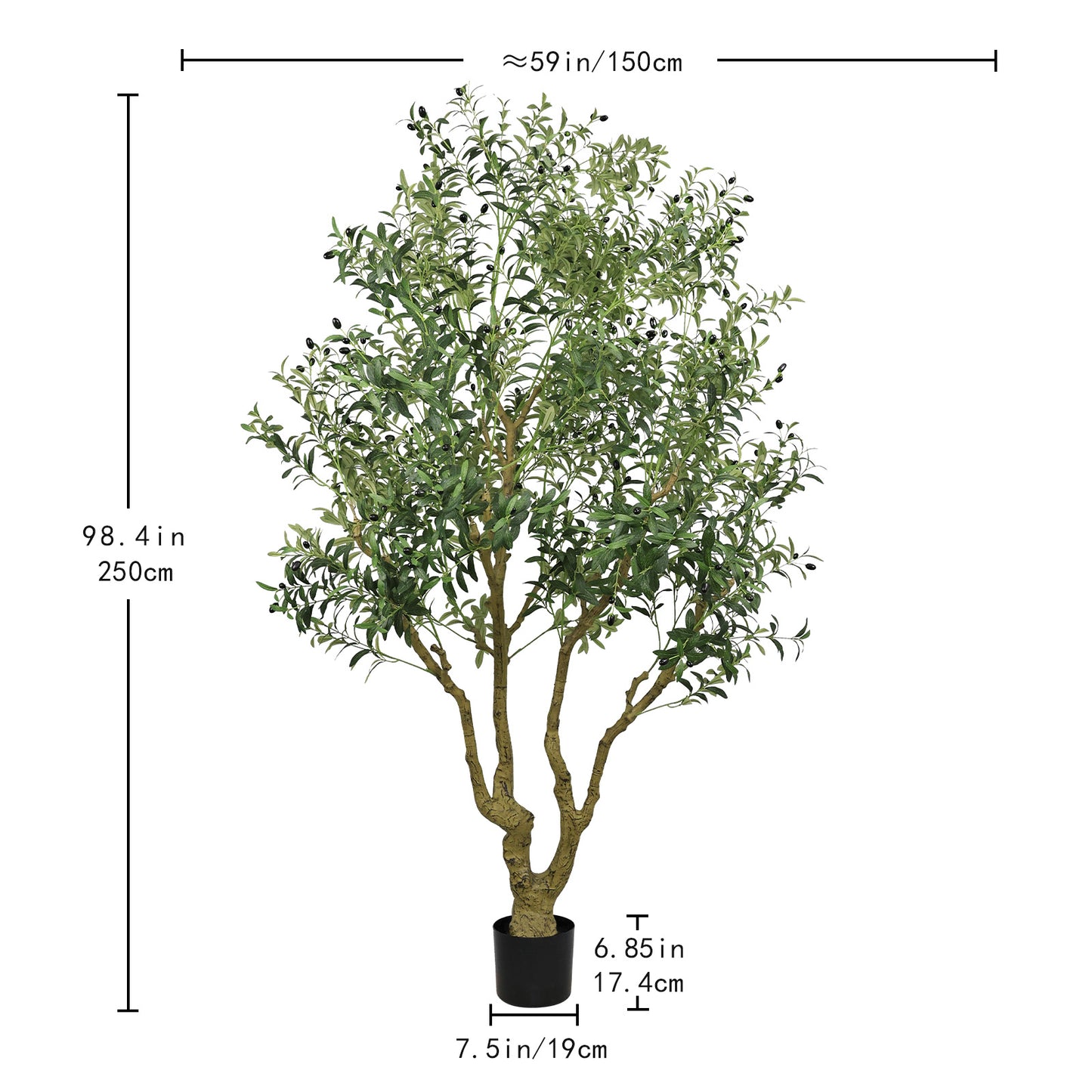poetree 8ft Artificial Olive Tree in Pot – Large Faux Potted Olive Plant , Tall Indoor Floor Tree for Home Décor