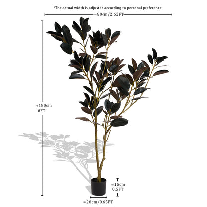 THE BLOOM TIMES 6ft Artificial Rubber Tree in Pot – Indoor Faux Topiary Plant for Modern Home Décor