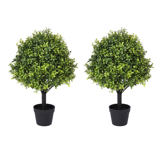 Poetree 2-Pack 27.5" Artificial Boxwood Topiary Balls with Potted, Fake Boxwood Plants Artificial Shrubs Bushes Ball Tree for Front Door Porch Garden