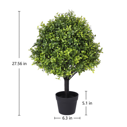 THE BLOOM TIMES 2-Pack 27.5" Artificial Boxwood Topiary Balls with Potted, Fake Boxwood Plants Artificial Shrubs Bushes Ball Tree for Front Door Porch Garden