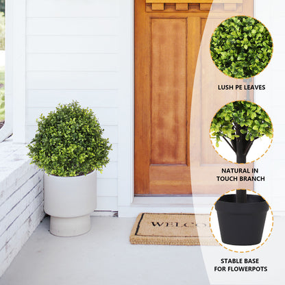 THE BLOOM TIMES 2-Pack 27.5" Artificial Boxwood Topiary Balls with Potted, Fake Boxwood Plants Artificial Shrubs Bushes Ball Tree for Front Door Porch Garden