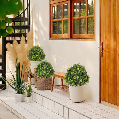 THE BLOOM TIMES 2-Pack 27.5" Artificial Boxwood Topiary Balls with Potted, Fake Boxwood Plants Artificial Shrubs Bushes Ball Tree for Front Door Porch Garden