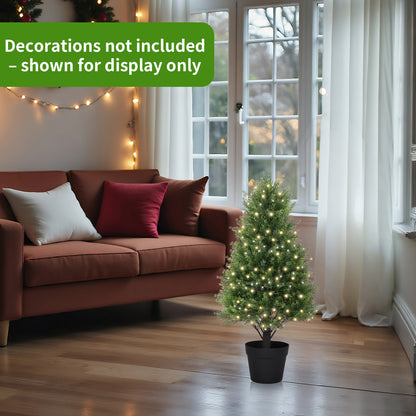THE BLOOM TIMES 2.5 / 3 / 4 ft Artificial Cedar Topiary Tree, Faux Evergreen with Pot, Outdoor Christmas & Holiday Decor