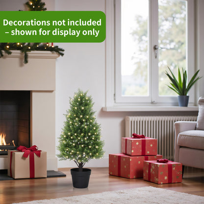 THE BLOOM TIMES 2.5 / 3 / 4 ft Artificial Cedar Topiary Tree, Faux Evergreen with Pot, Outdoor Christmas & Holiday Decor