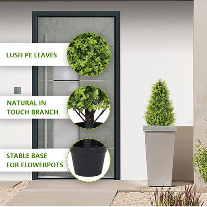 THE BLOOM TIMES Artificial Boxwood Cone Topiary Tree in Pot 2-Pack Fake Tree Indoor & Outdoor Faux Plants Decor
