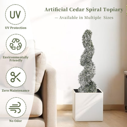 THE BLOOM TIMES poetree 3ft / 4ft Artificial Snow-Flocked Spiral Topiary Tree with Planter,Christmas Trees for Indoor and Outdoor, Boxwood or Cedar,Set of 2