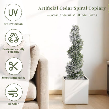 THE BLOOM TIMES poetree 3ft / 4ft Artificial Snow-Flocked Spiral Topiary Tree with Planter,Christmas Trees for Indoor and Outdoor, Boxwood or Cedar,Set of 2
