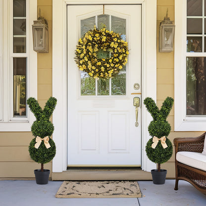 THE BLOOM TIMES poetree 3ft Artificial Bunny Topiary Trees in Planter, UV Resistant Faux Boxwood Rabbit Shaped Plants, Indoor Outdoor Easter Spring Decor Set of 2