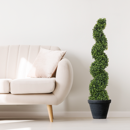 THE BLOOM TIMES poetree 3–5 Ft Artificial Boxwood Spiral Topiary Trees, Set of 2 Outdoor Faux Plants for Front Porch, Patio & Entryway Decor