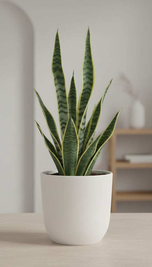 THE BLOOM TIMES Snake Plant in Matte Ceramic White Pot