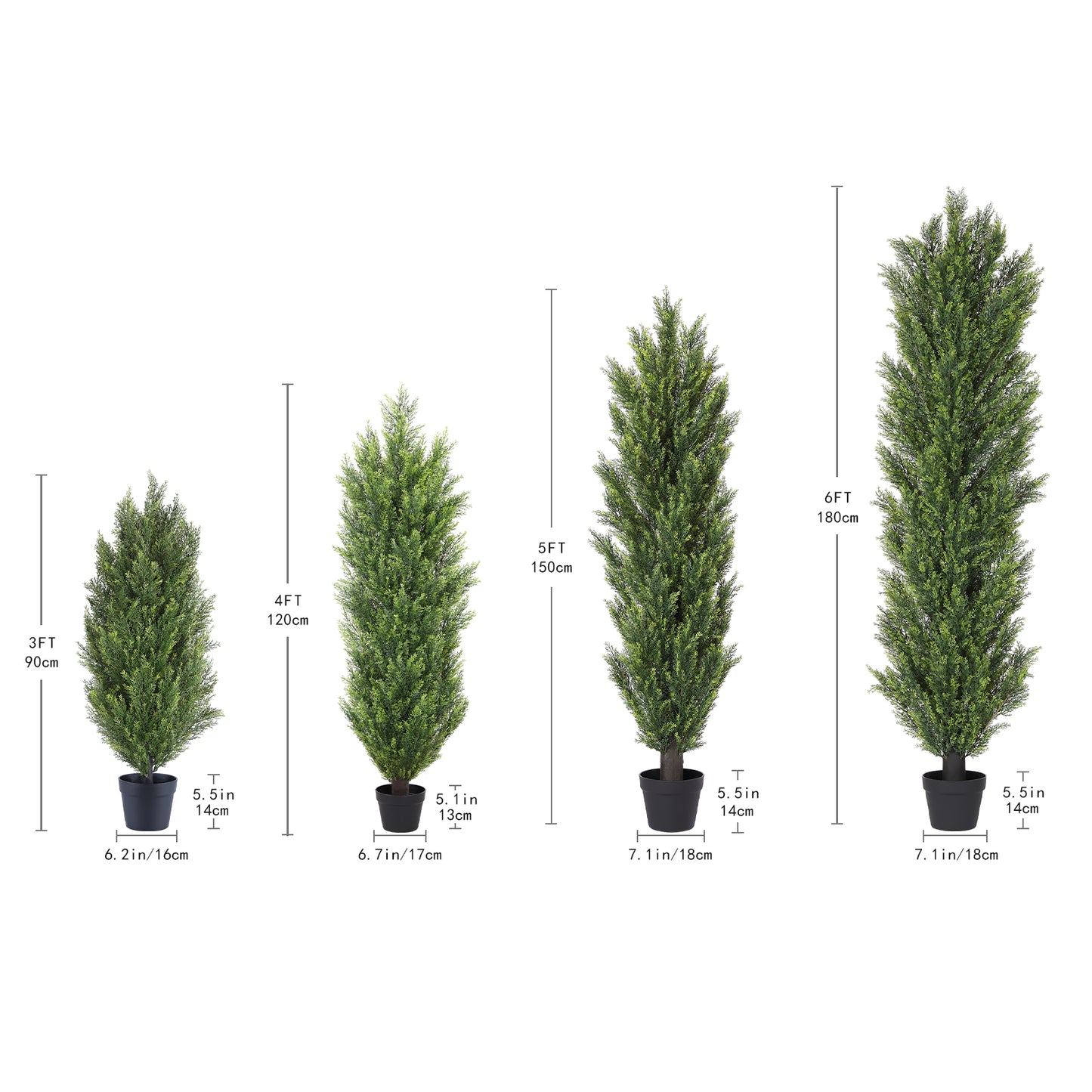 poetree 3/4/5/6ft Faux Cedar Tree Topiary in Pot，Set of 2，Fake Tree for Home Outdoor/Indoor Decor