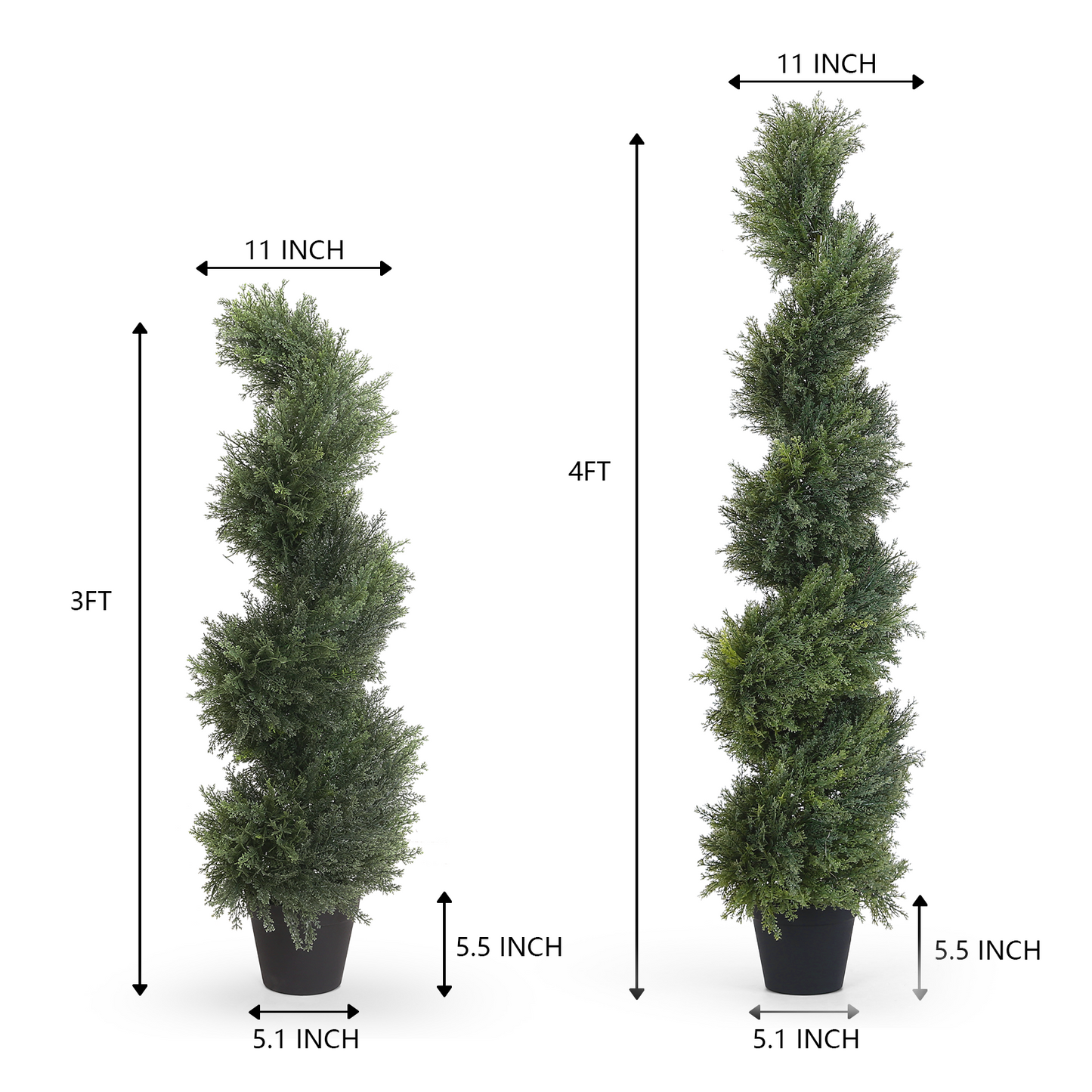 3ft/4ft Artificial Spiral Topiary Trees Set of 2,Faux Cedar Trees for Outdoor Planters