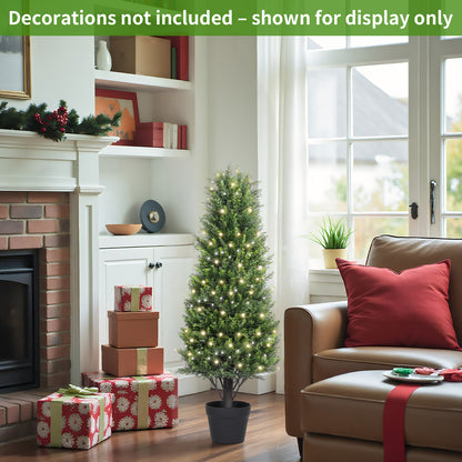 THE BLOOM TIMES 2.5 / 3 / 4 ft Artificial Cedar Topiary Tree, Faux Evergreen with Pot, Outdoor Christmas & Holiday Decor