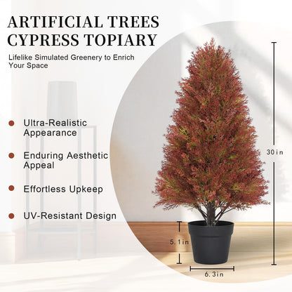 THE BLOOM TIMES 2 Pack 2.5ft Artificial Cedar Topiary Tree in Pot Fall decor Fake Plants Indoor/Outdoor for Decor