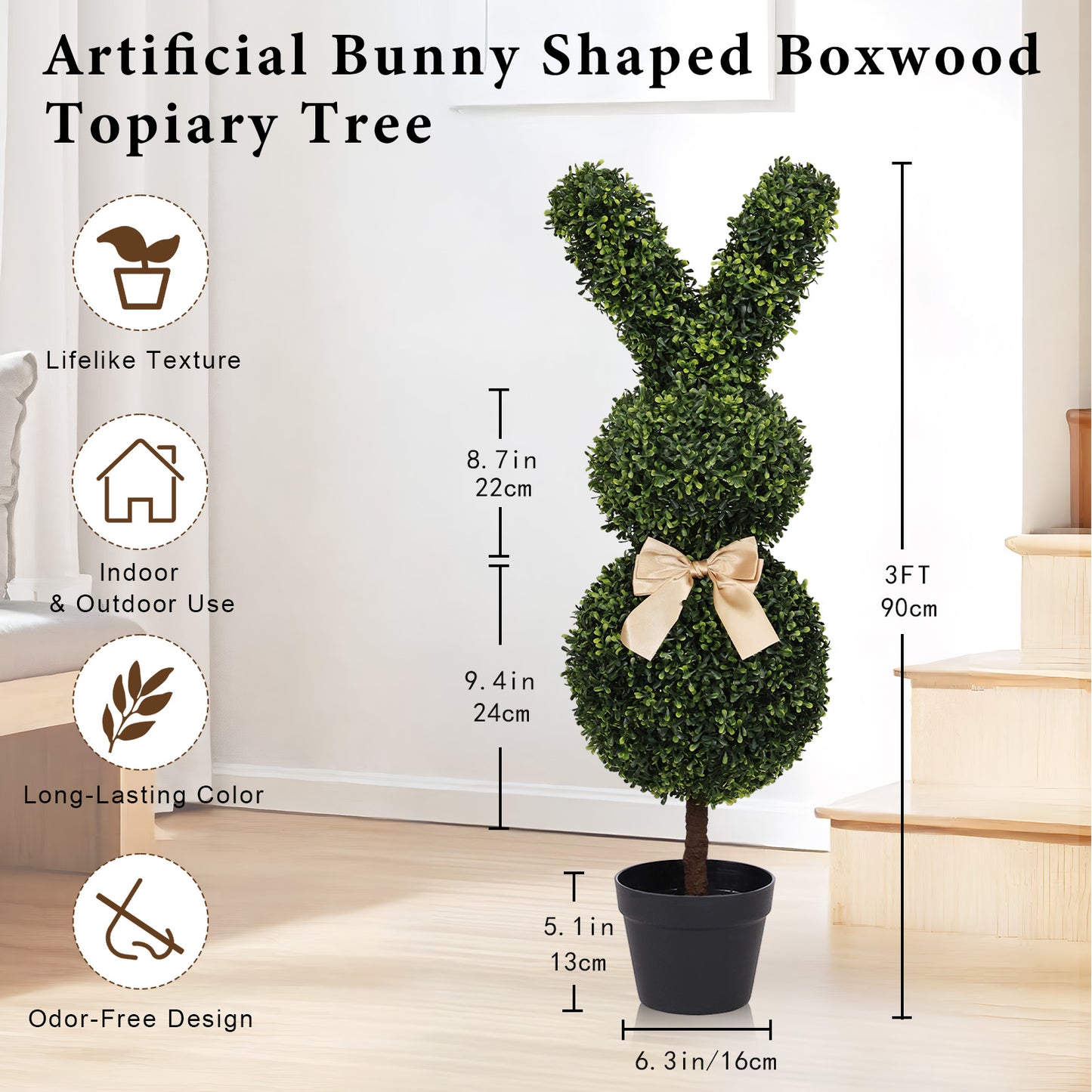 poetree 36'' Artificial Bunny Topiary Tree in Pot,Faux Rabbit Boxwood for Indoor/Outdoor Spring & Easter Decor, Set of 2