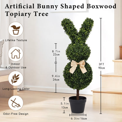 THE BLOOM TIMES 36'' Artificial Bunny Topiary Tree in Pot,Faux Rabbit Boxwood for Indoor/Outdoor Spring & Easter Decor, Set of 2