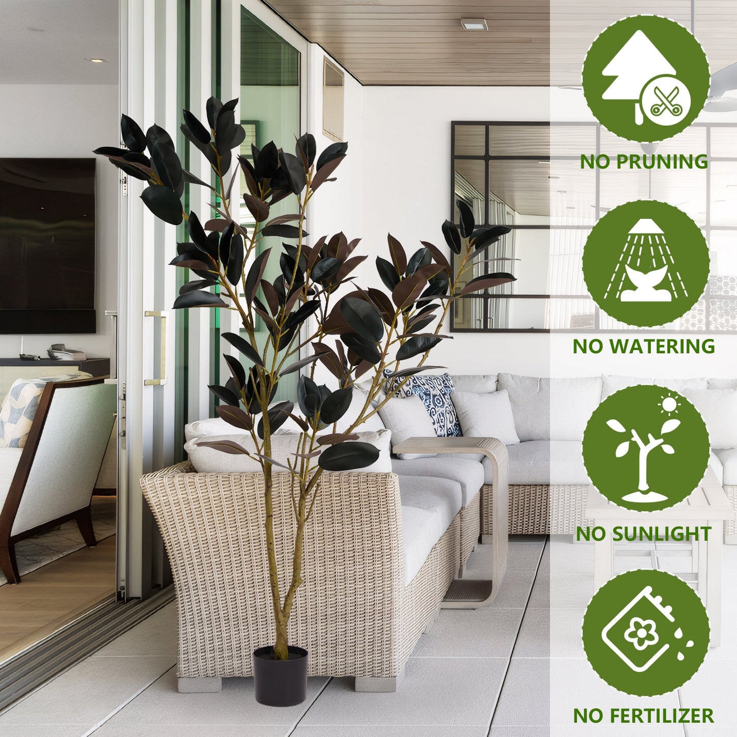 Mypoetree 6ft Artificial Rubber Tree in Pot – Indoor Faux Topiary Plant for Modern Home Décor