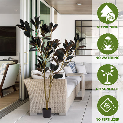 THE BLOOM TIMES 6ft Artificial Rubber Tree in Pot – Indoor Faux Topiary Plant for Modern Home Décor