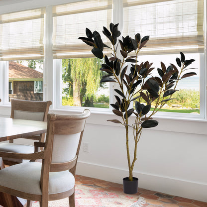 THE BLOOM TIMES 6ft Artificial Rubber Tree in Pot – Indoor Faux Topiary Plant for Modern Home Décor