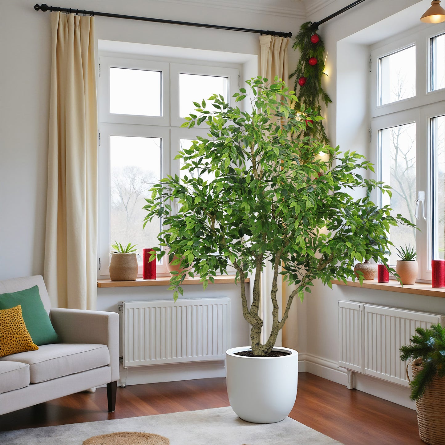 poetree 84" Artificial Ficus Tree,Tall Indoor Faux Floor Plant for Home Décor and Housewarming