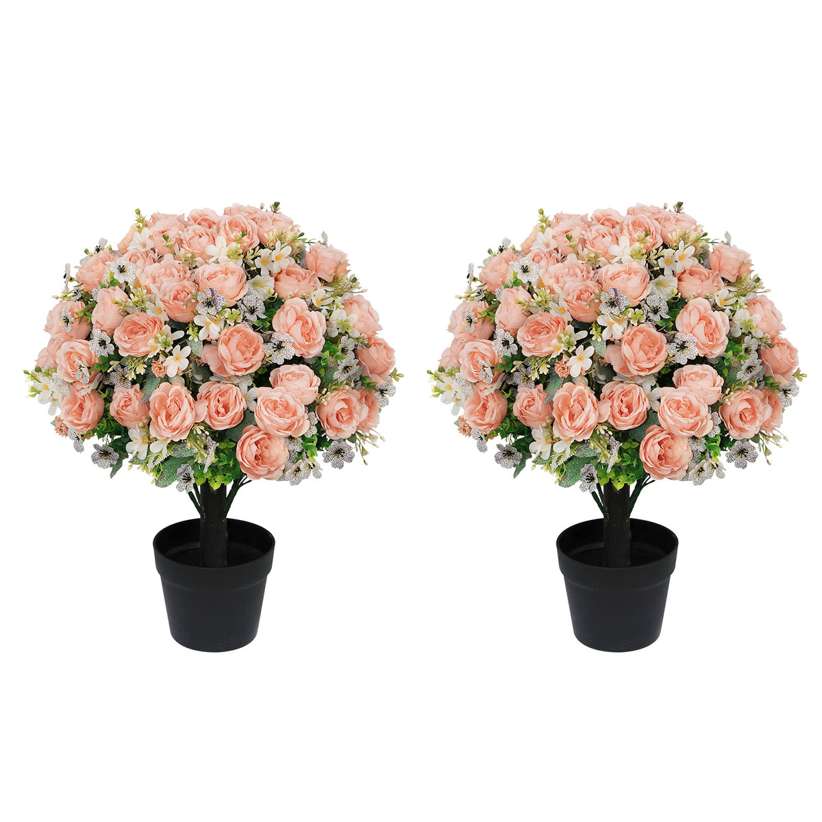 THE BLOOM TIMES 2 Pack 24" Artificial Topiary Trees with  Peony Flowers, Faux Boxwood Ball Shrubs for Indoor & Outdoor Décor