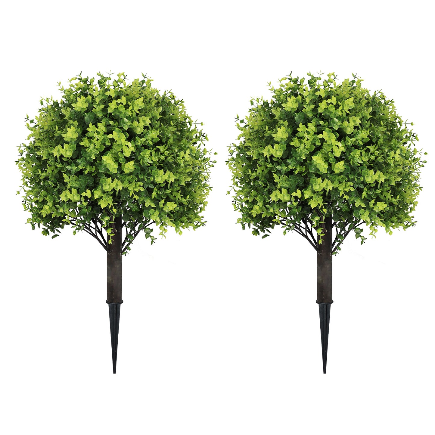 poetree 24" Artificial Boxwood/Cedar Topiary Ball Trees with Ground Stakes – Faux Shrubs for Outdoor and Indoor Home Décor, Set of 2