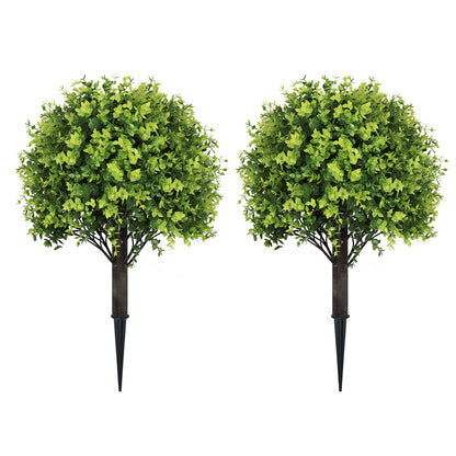 THE BLOOM TIMES 24" Artificial Boxwood/Cedar Topiary Ball Trees with Ground Stakes – Faux Shrubs for Outdoor and Indoor Home Décor, Set of 2