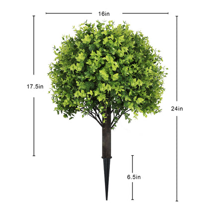 THE BLOOM TIMES 24" Artificial Boxwood/Cedar Topiary Ball Trees with Ground Stakes – Faux Shrubs for Outdoor and Indoor Home Décor, Set of 2
