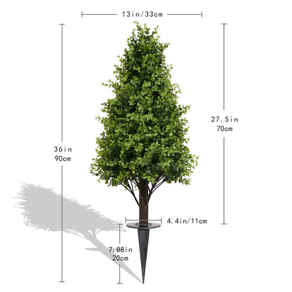 THE BLOOM TIMES 30" Artificial Boxwood Topiary Trees, Faux Outdoor Plants with Ground Spikes for Home Decor (Set of 2)
