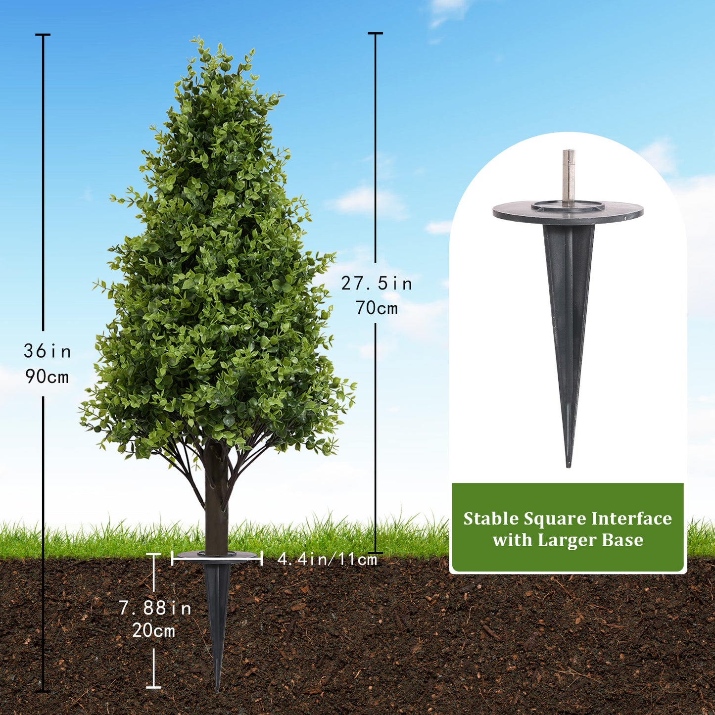 poetree 30" Artificial Boxwood Topiary Trees, Faux Outdoor Plants with Ground Spikes for Home Decor (Set of 2)