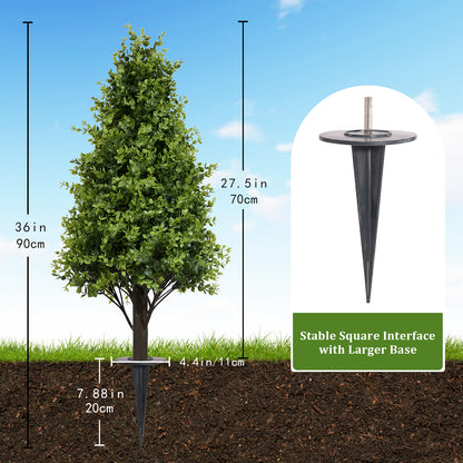 THE BLOOM TIMES 30" Artificial Boxwood Topiary Trees, Faux Outdoor Plants with Ground Spikes for Home Decor (Set of 2)