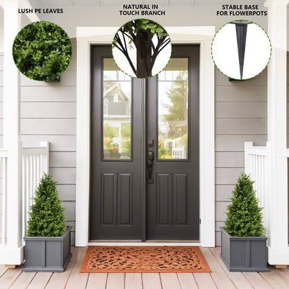 THE BLOOM TIMES 30" Artificial Boxwood Topiary Trees, Faux Outdoor Plants with Ground Spikes for Home Decor (Set of 2)